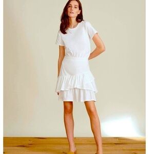 VERONICA BEARD NOHA FLOUNCE WHITE T-SHIRT DRESS - EUC